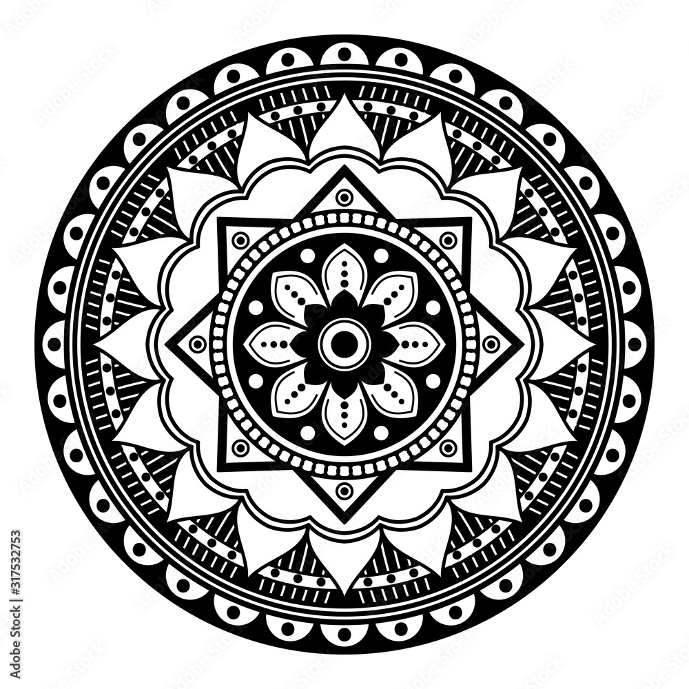 Mandala pattern black and white. Islam, Arabic, Pakistan, Moroccan, Turkish, Indian, Spain motifs