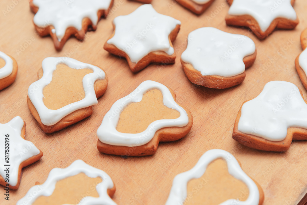 Holiday dessert homemade cookies with white icing. Holiday dessert homemade cookies with white icing.