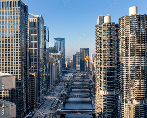 Downtown Chicago - Skyscrapers Along Chicago River and Wacker Drive photo