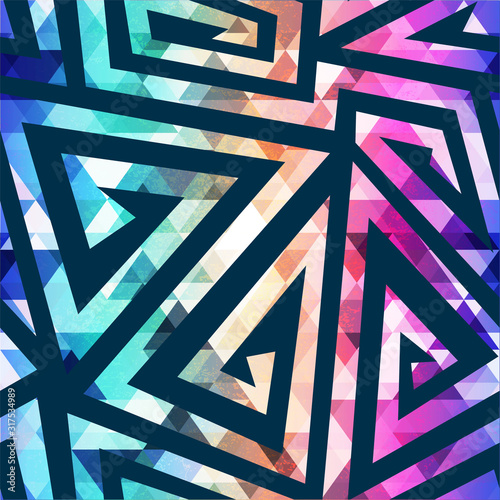 Bright maze geometric seamless pattern.