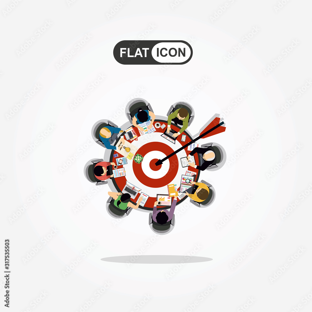Concepts for business analysis and planning, consulting, team work, project management, financial report. Shooting at target for success - Icon Colorful Circle arrow - modern Idea and Concept 