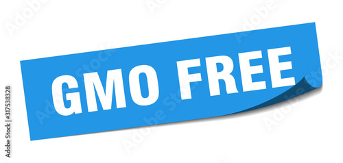 gmo free sticker. gmo free square sign. gmo free. peeler