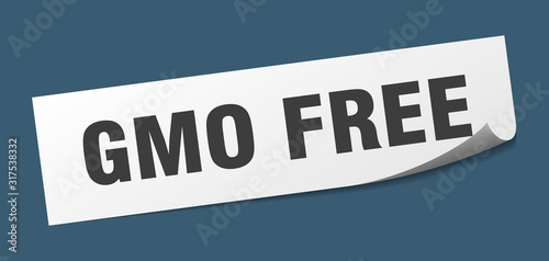 gmo free sticker. gmo free square sign. gmo free. peeler