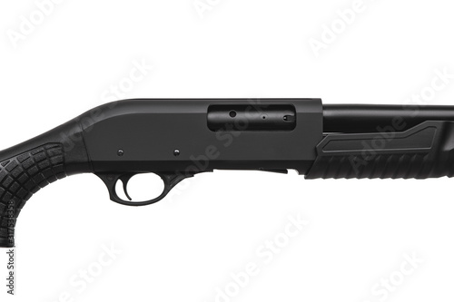 Modern semi-automatic tactical shotgun isolate on white background. Modern weapons on a light background. © solidmaks
