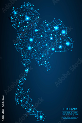 A map of Thailand consisting of 3D triangles, lines, points, and connections. Vector illustration of the EPS 10.