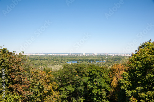 Ukraine, Kiev city, view of the Dnieper river and the left bank. landscape