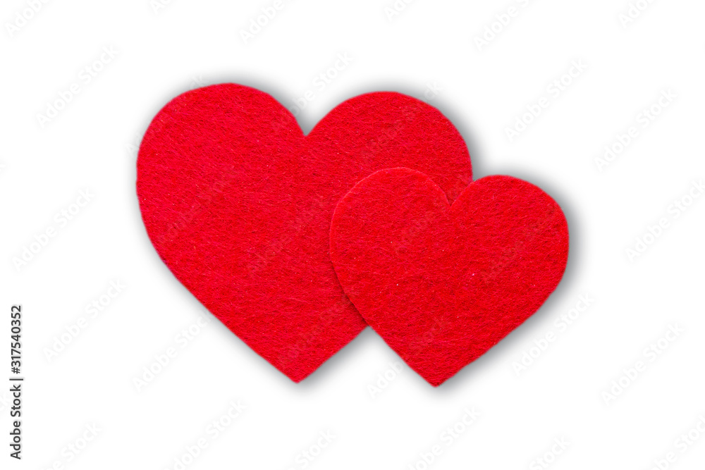 Two red hearts on an isolated background.