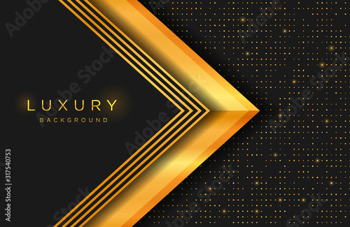 Luxury elegant background with gold shape and line composition on dots halftone pattern. Elegant cover template