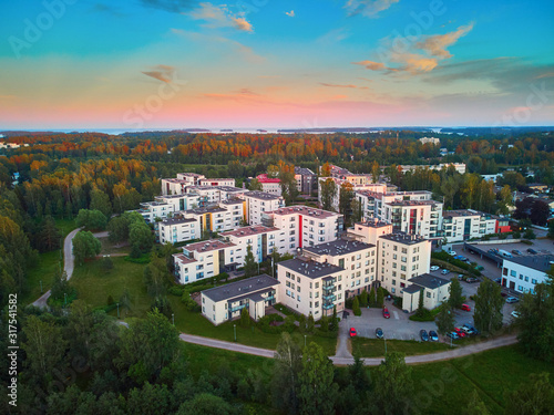 Obraz na plátně Aerial sunset view of Espoo, residential suburb of Helsinki, Finland