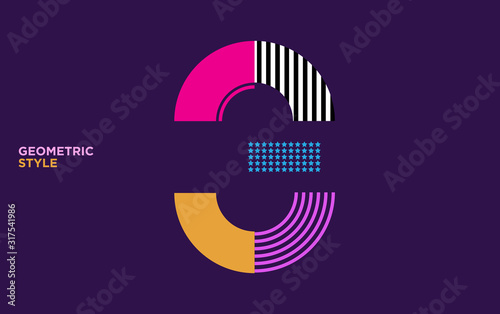 Colored geometric number with abstract graphic shapes. Three 3 vector illustration EPS.