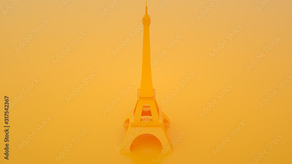 Eiffel tower on yellow background. 3d illustration