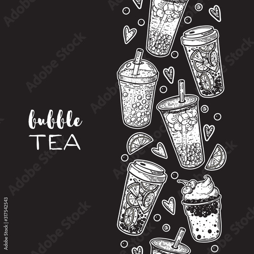 Bubble tea hand drawn illustration. Cocktail collection. Bubble tea vector illustration. Drink set. Design template.