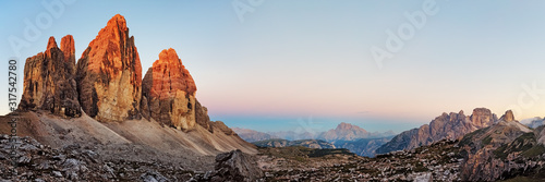 The Three Peaks in the Dolomite Alps at Sunrise, South Tyrol, Italy