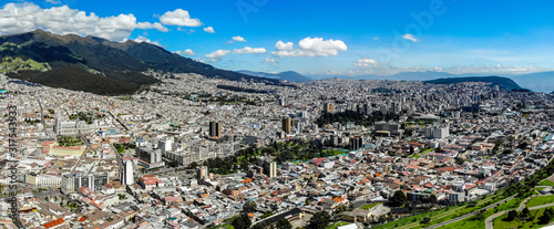 Panoramic aerial view of the central and northern part of Quito