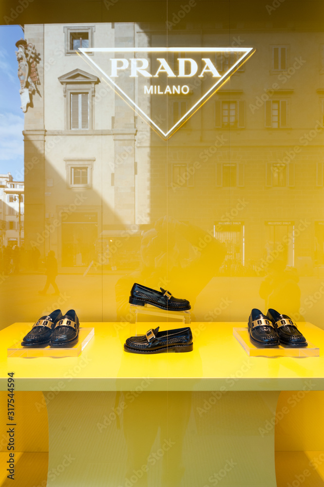 Florence Italy 2020 Jan 19 Luxury shoes in a Prada fashion