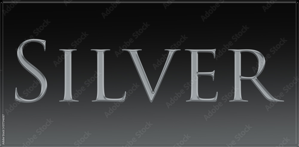 The word silver is written in metallic letters on a black background. The illustration has a frame with a gradient. Concept: typesetting for logo, poster, invitation. vector The word silver is written in metallic letters on a black background. The illustration has a frame with a gradient. Concept: typesetting for logo, poster, invitation. vector