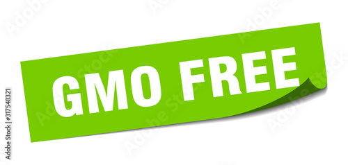 gmo free sticker. gmo free square sign. gmo free. peeler
