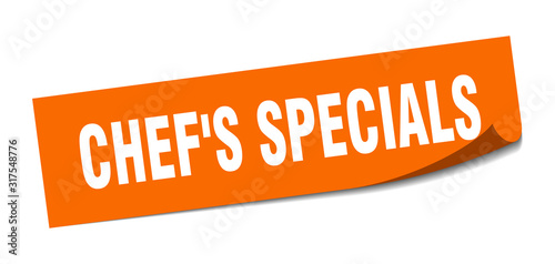 chef's specials sticker. chef's specials square sign. chef's specials. peeler