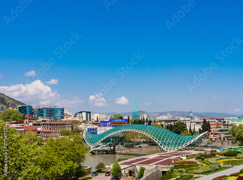 Panorama view of Tbilisi, capital of Georgia country. View from Funicular railway from Rike Park to Narikala Fortress