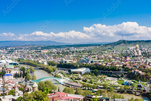 Fototapeta Naklejka Na Ścianę i Meble -  Panorama view of Tbilisi, capital of Georgia country. View from Funicular railway from Rike Park to Narikala Fortress