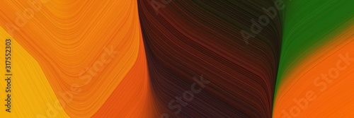 banner background graphic with modern curvy waves background design with dark orange, very dark green and orange color