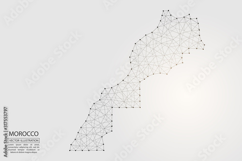 A map of Morocco consisting of 3D triangles, lines, points, and connections. Vector illustration of the EPS 10.