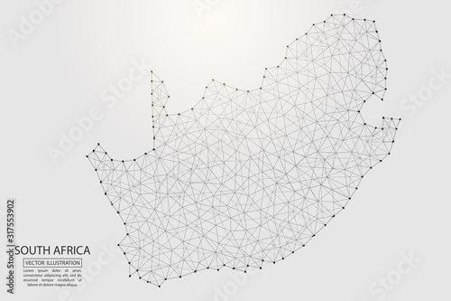 Photography A map of South Africa consisting of 3D triangles, lines, points, and connections