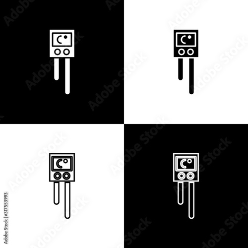 Set Temperature and humidity sensor icon isolated on black and white background. Vector Illustration