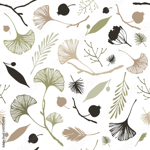 Seamless pattern with ginkgo leaves.