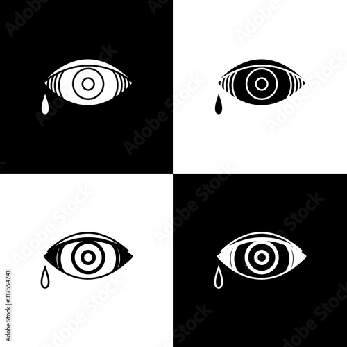 Set Reddish eye due to viral, bacterial or allergic conjunctivitis icon isolated on black and white background. Vector Illustration