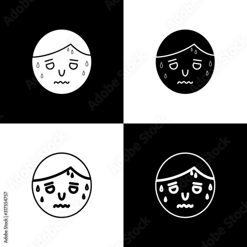 Set Man with excessive sweating icon isolated on black and white background. Vector Illustration