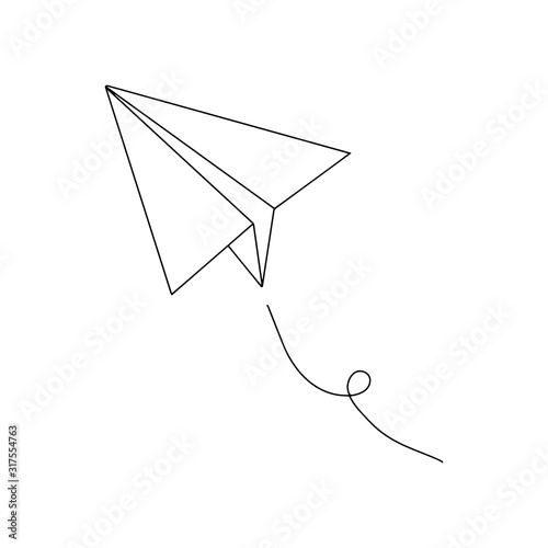 Sketch illustration. Simple drawing Paper airplane. Handmade drawing vector illustration. File icon. Doodle collection. Origami black icon on white background.