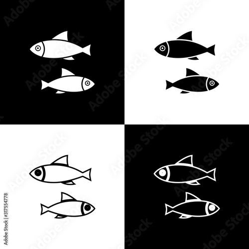 Set Fish icon isolated on black and white background. Vector Illustration