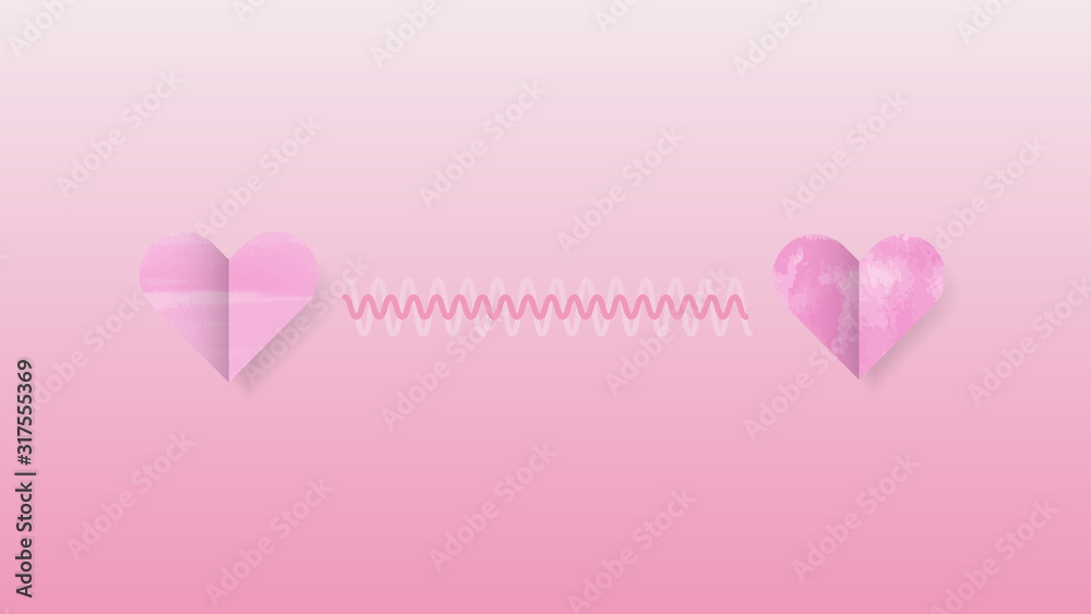 Watercolor Pink love story shaped paper floating with a gradient background. happy mother's day with a symbol of love. for greeting cards, banners, posters, wedding invitations. editable EPS 10 vector