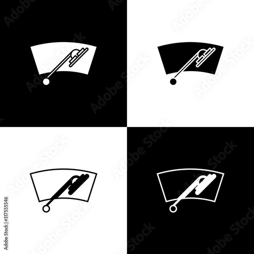 Set Windscreen wiper icon isolated on black and white background. Vector Illustration