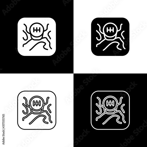 Set Gear shifter icon isolated on black and white background. Transmission icon. Vector Illustration