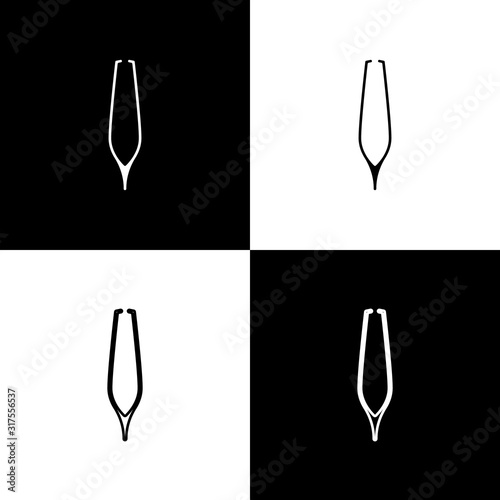 Set Eyebrow tweezers icon isolated on black and white background. Cosmetic tweezers for ingrown hair. Vector Illustration