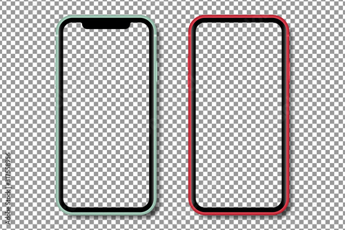 Realistic smartphone with with transparent screen. Smartphone mockup isolated on transparent background. Realistic vector illustration.