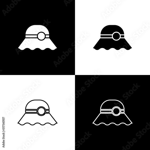 Set Elegant women hat icon isolated on black and white background. Vector Illustration
