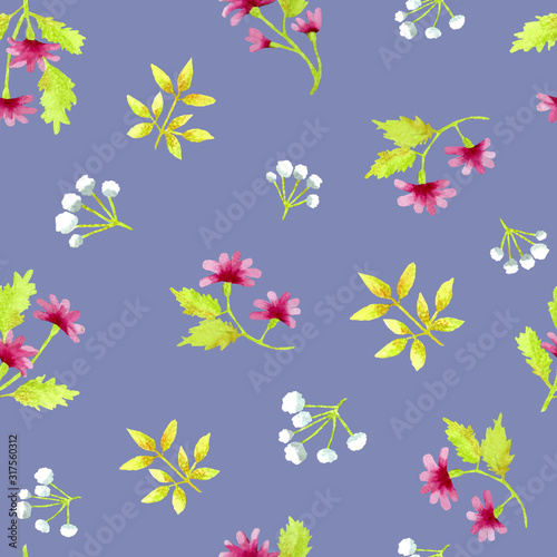 seamless pattern of small flowers with a lilac background