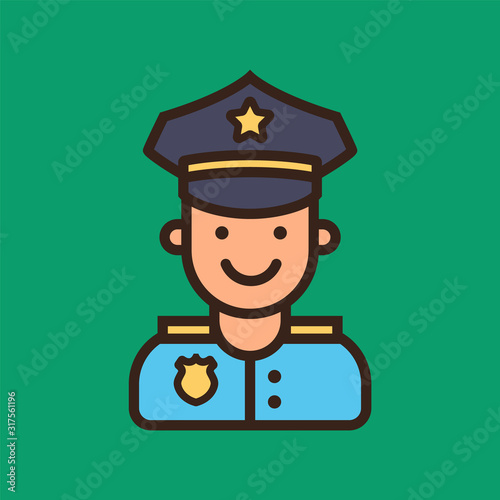 color icon of a good cop on a green background. Flat character vector illustration.