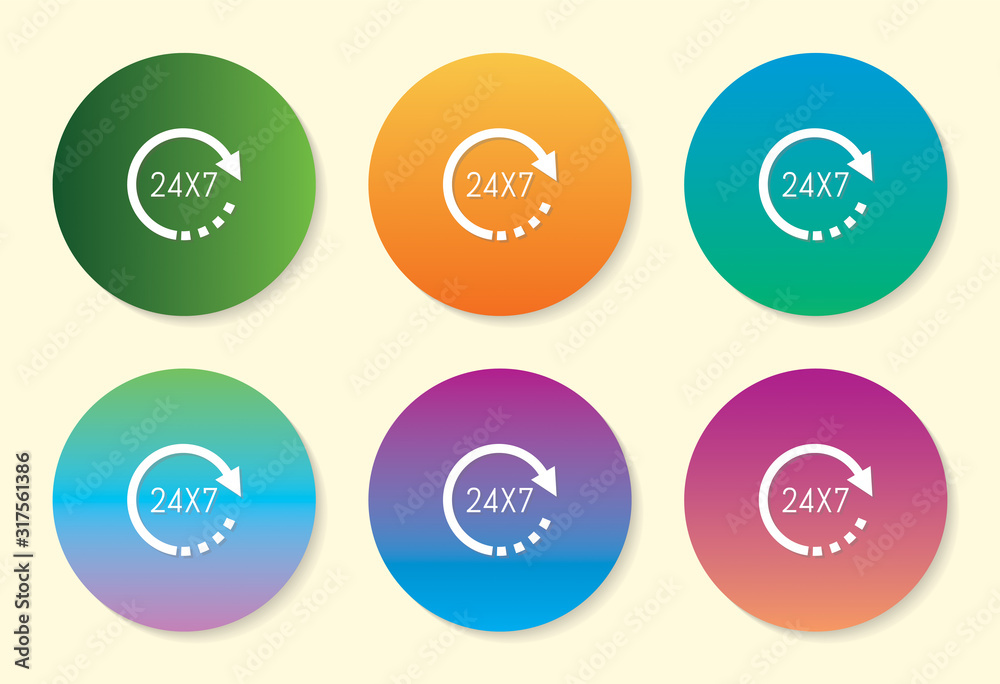 24X7 six color gradient icon design. 24X7 six color gradient icon design.