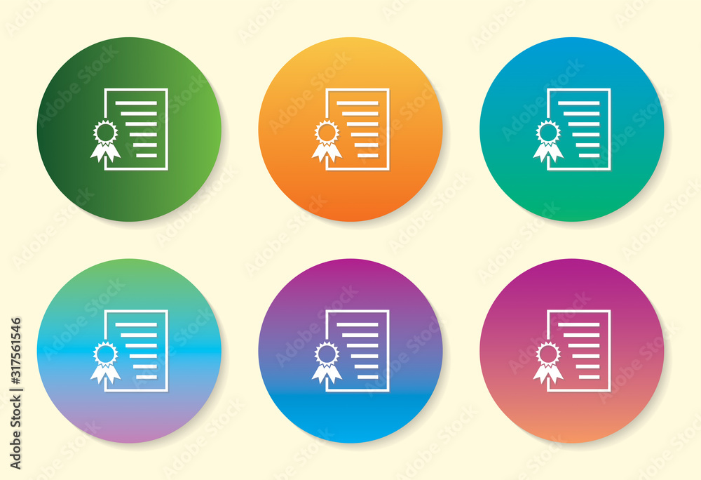 Certificate six color gradient icon design. Certificate six color gradient icon design.