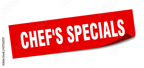 chef's specials sticker. chef's specials square sign. chef's specials. peeler