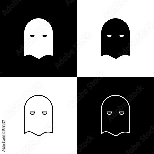 Set Executioner mask icon isolated on black and white background. Hangman, torturer, executor, tormentor, butcher, headsman icon. Vector Illustration