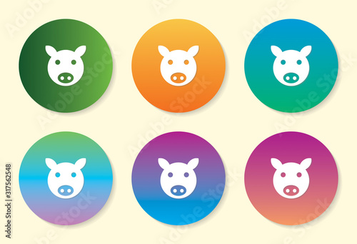 Pig six color gradient icon design.