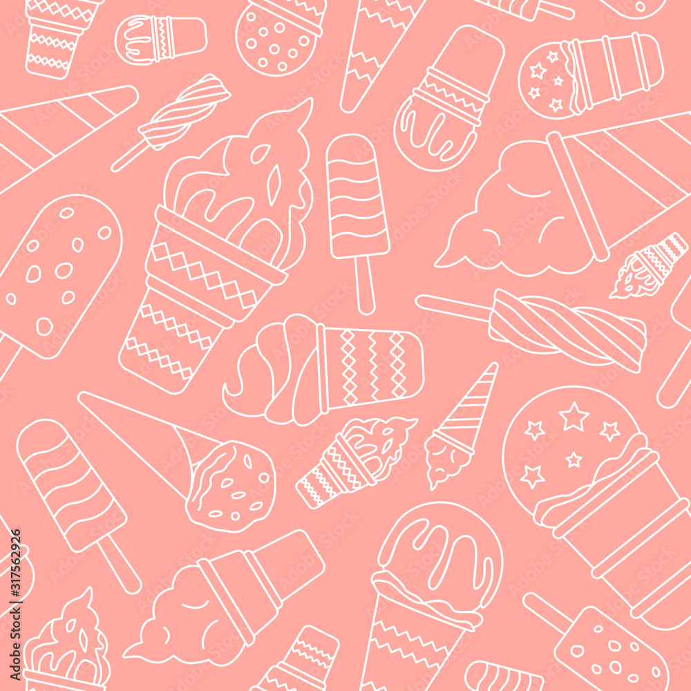 Ice cream background - Vector seamless pattern of cold sweet dessert for graphic design Ice cream background - Vector seamless pattern of cold sweet dessert for graphic design