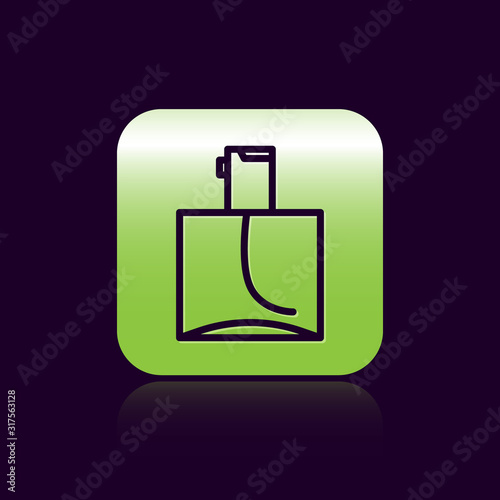 Black line Perfume icon isolated on black background. Green square button. Vector Illustration