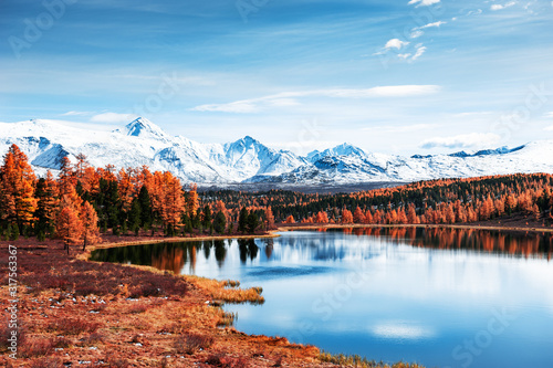 Kidelu lake in Altai mountains, Siberia, Russia. Beautiful autumn landscape.