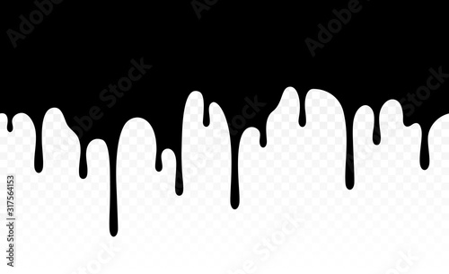 Dripping paint. Dripping liquid. Paint flows. Current paint, stains. Current drops. Dripping chocolate. Seamless pattern. Blood flows. Vector illustration. Color easy to edit. Transparent background.